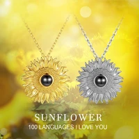 i love you in 100 languages projection sunflower pendant necklaces for women flower you are my sunshine necklace fashion jewelry