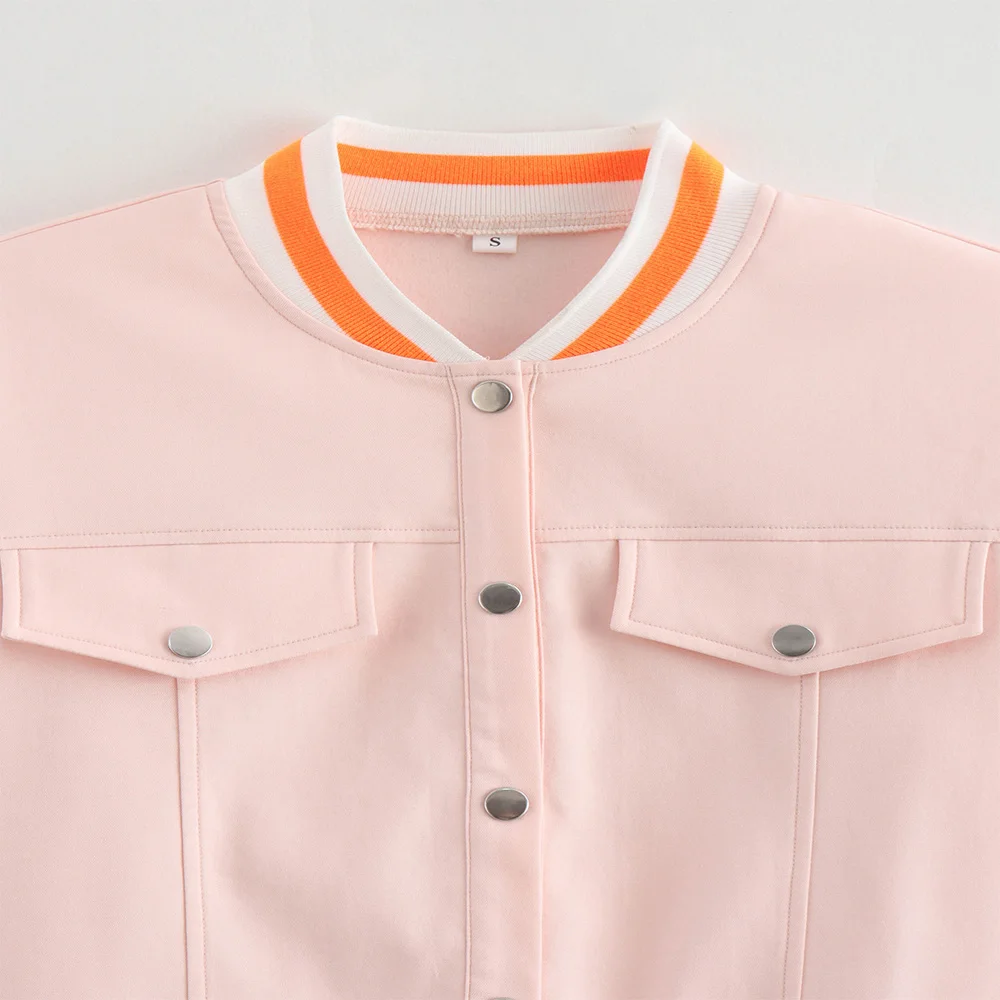 ZATT 2024 Осенняя Милая Розовая Дизайнерская Женская Куртка С Карманами Длинным