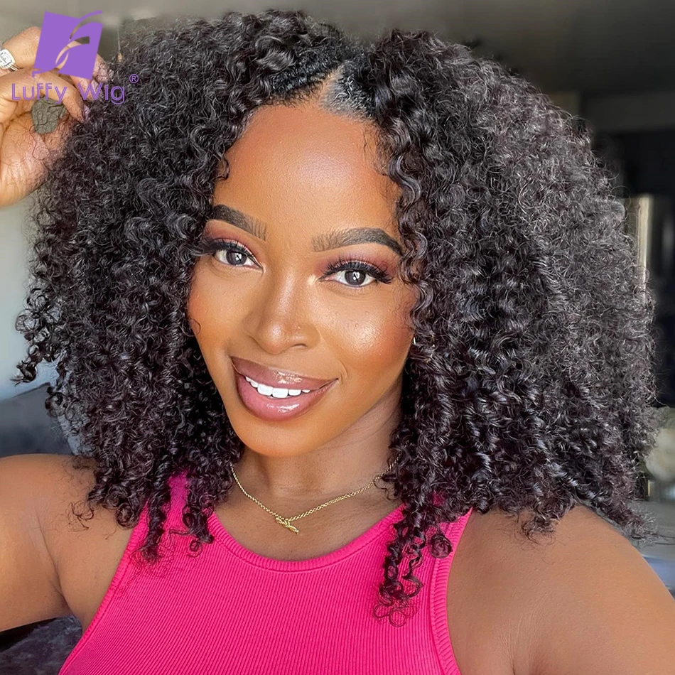 Brazilian No Leave Out Afro Kinky Curly V Part Wig Human Hair Wigs for Black Women Glueless Upgrade Afro Curly U Part Wig Luffy