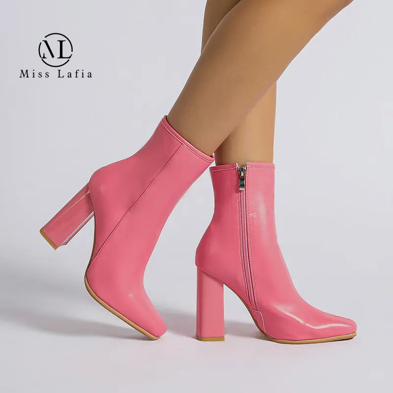

2023 New Style Fancy Woman Boots Coarse High Heels Side Zipper Short Boots Europe America Large Fruit Pink Half Boots Miss Lafia
