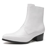 Small Size 37-44 Classical White Leather Boots Men's Heels 5 cm Top Quality Pointed Businessman Formal Dress Soft Winter Shoes