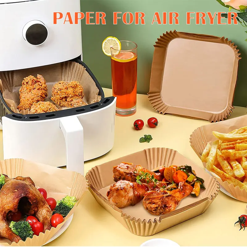 

100Pcs Air Fryer Baking Paper Non-stick High Temperature Resistant Waterproof Oilproof BBQPlate Oven Pan Pad Kitchen Accessories