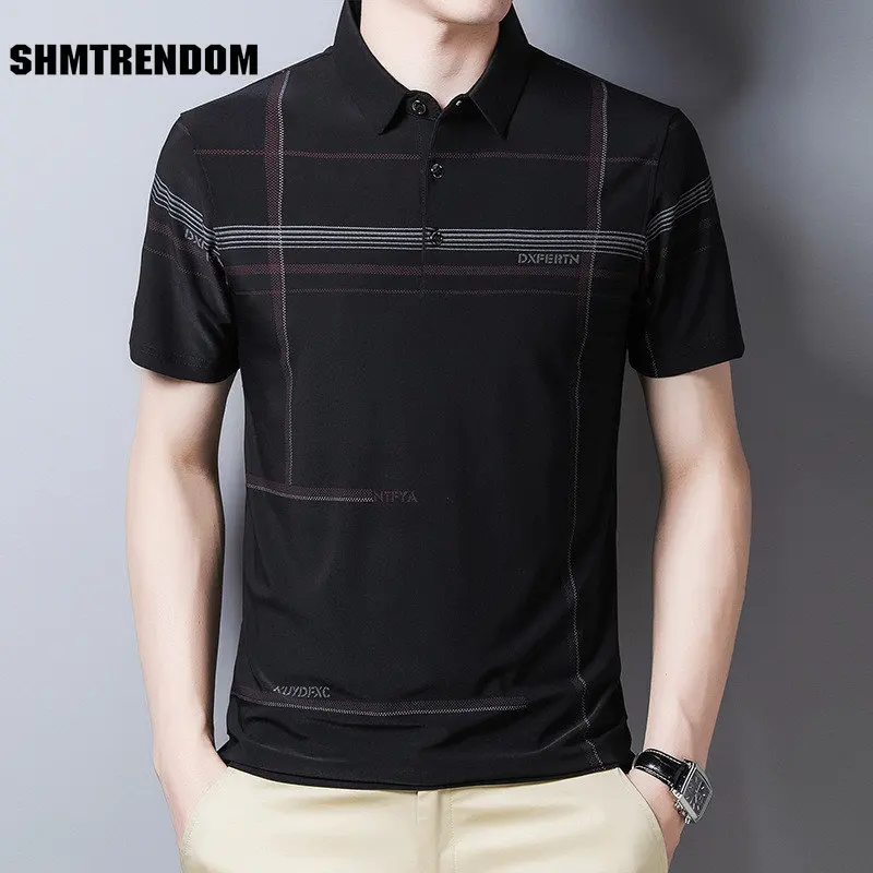 

Новинка 2023, облегающая модная мужская рубашка-поло, полосатая летняя одежда с короткими рукавами, уличная одежда, рубашка-поло, мужские повс...