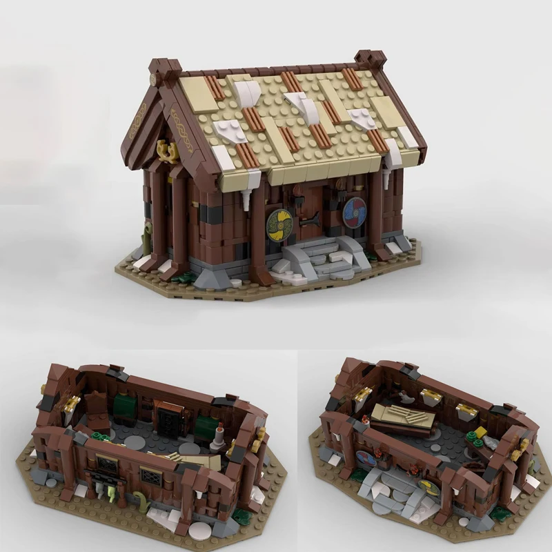 Фото Новый MOC, средневековая архитектура, модель деревенского дома викингов, сделай сам, креативная сборка, строительные блоки, игрушка, детский подарок на день рождения №1