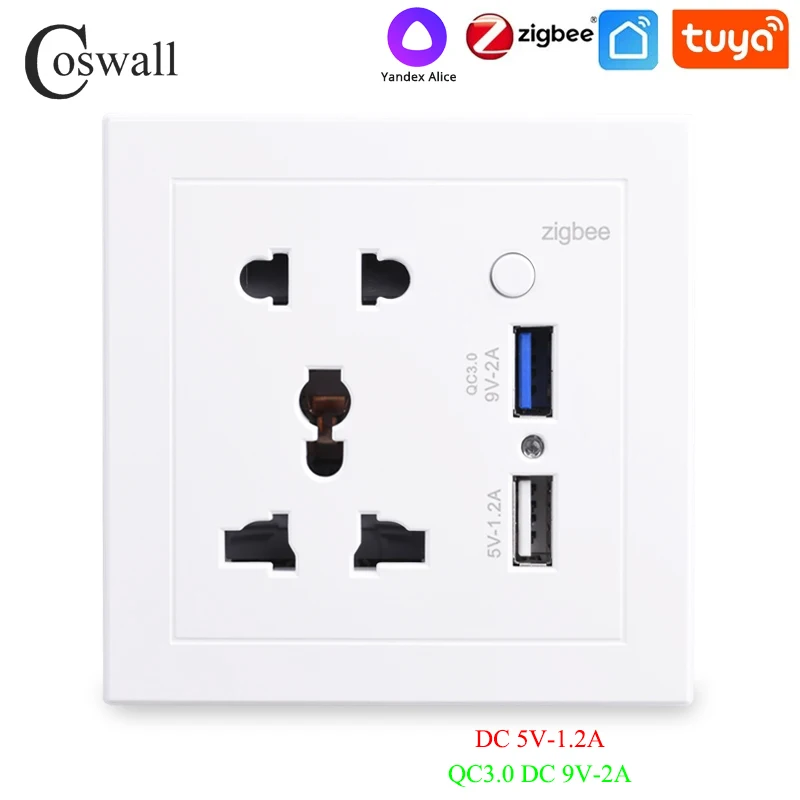 Беспроводная умная универсальная розетка COSWALL с двумя USB-портами и поддержкой