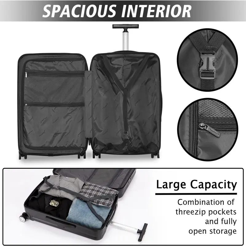 20 inch Carry on Luggage with Wheels  Hardside Suitcase Spinner Trolley with Built-in TSA Lock, Black