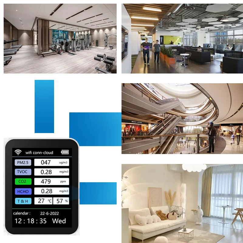 Детектор качества воздуха Hcho Tvoc Co2 PM10 6 в 1 PM2 5 Многофункциональный домашний тестер