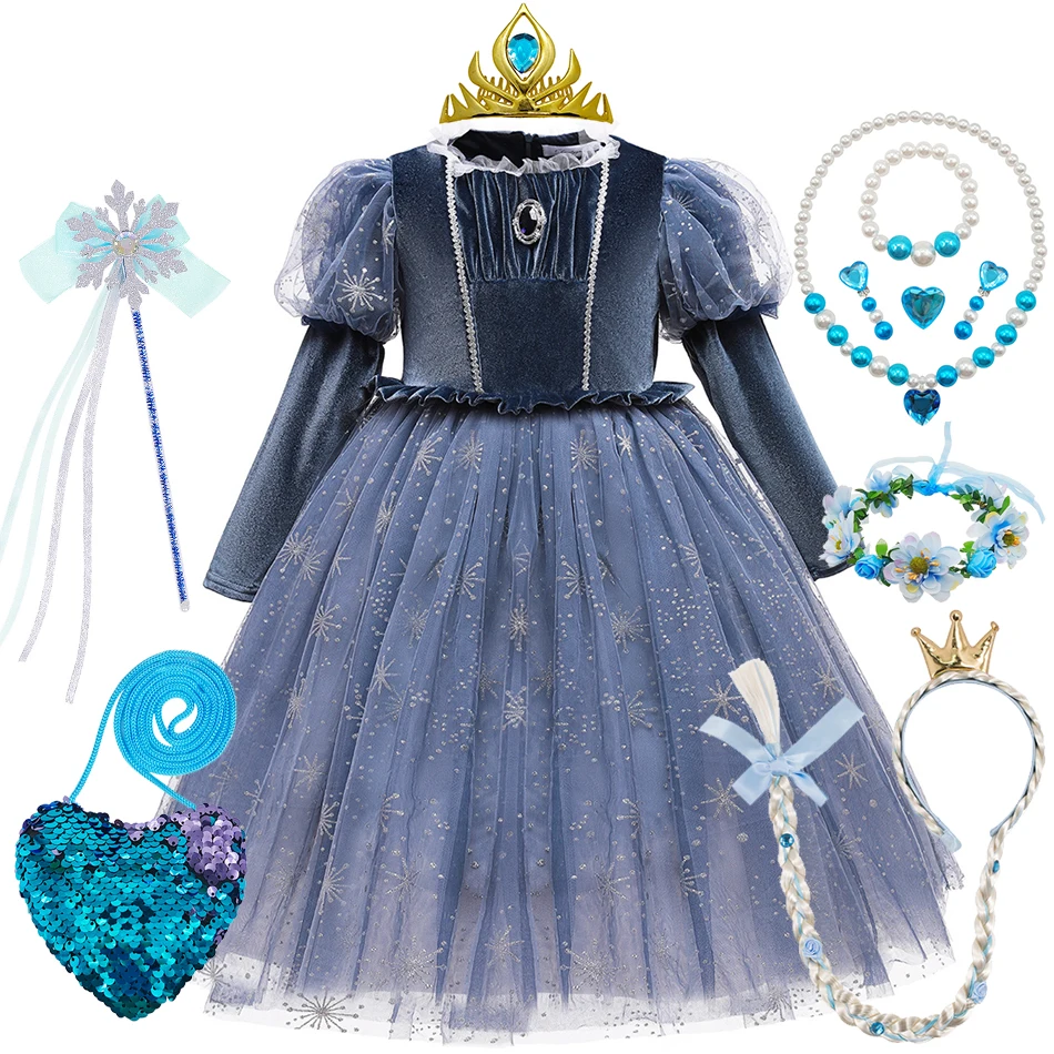 Эльза осенне-зимняя одежда с длинными рукавами для девочек платье принцессы