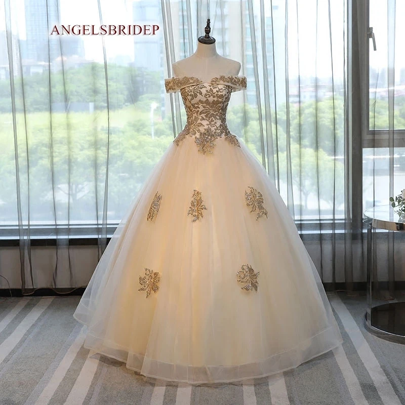 

ANGELSBRIDEP платья с открытыми плечами, платья для Quinceanera, милые официальные платья из тюля с 16 аппликациями, платья принцессы для вечеринки в стиле знаменитостей, дня рождения