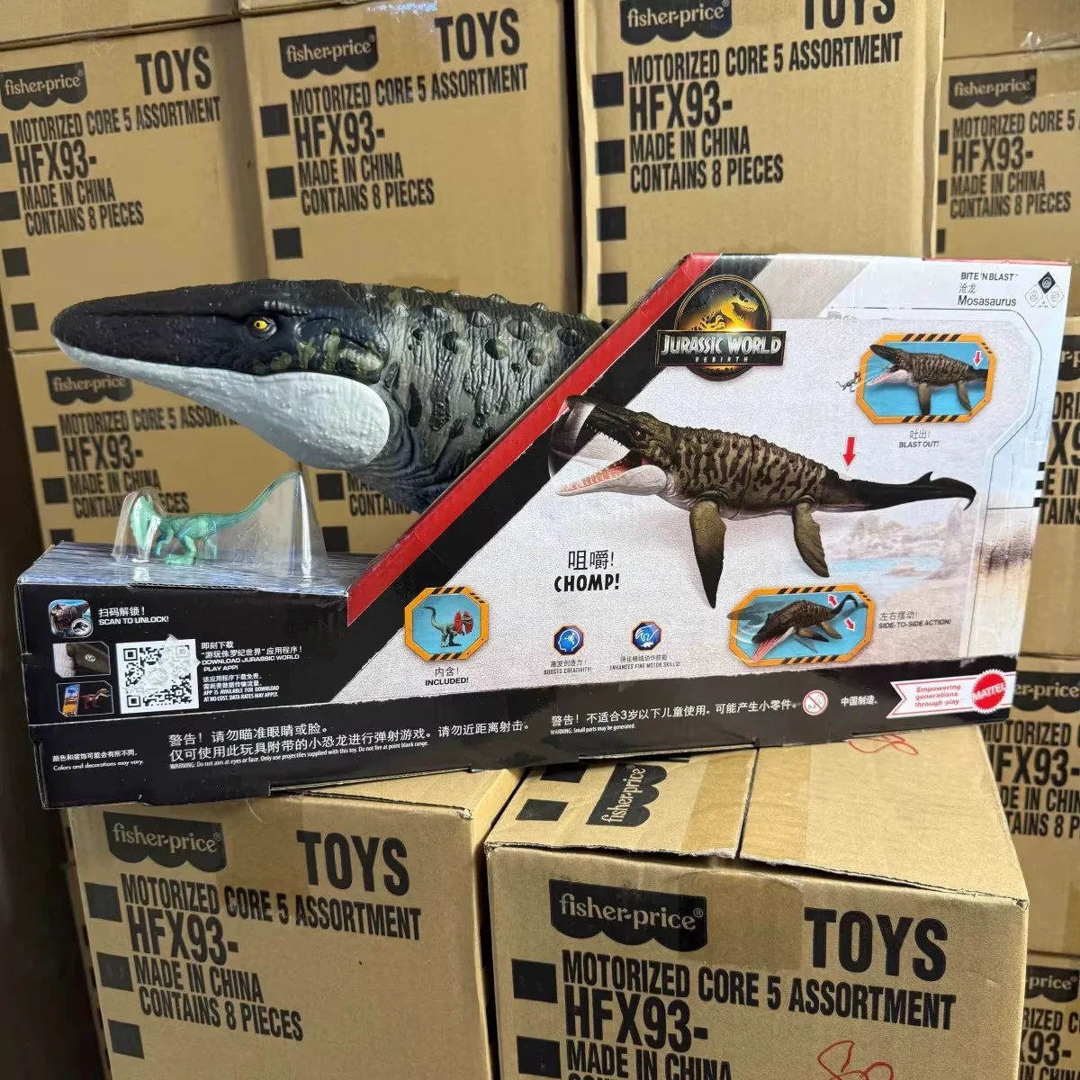 Фото Подлинная модель динозавра Mattel Jurassic World 4, отродный фильм, такой же предмет, подвижная забавная игрушка Bite'n Blast Mosasaurus, коллекционный подарок №2