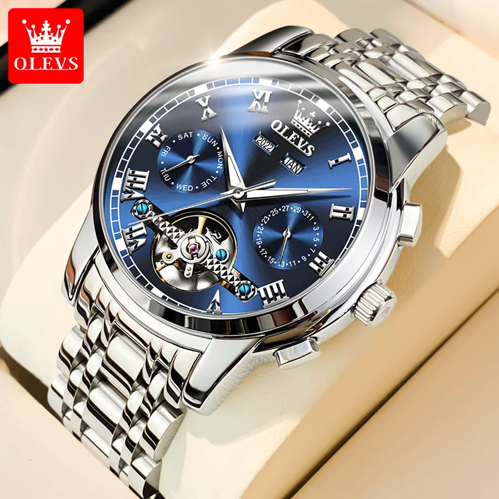 

Часы мужские механические водонепроницаемые с браслетом из нержавеющей стали и календарем