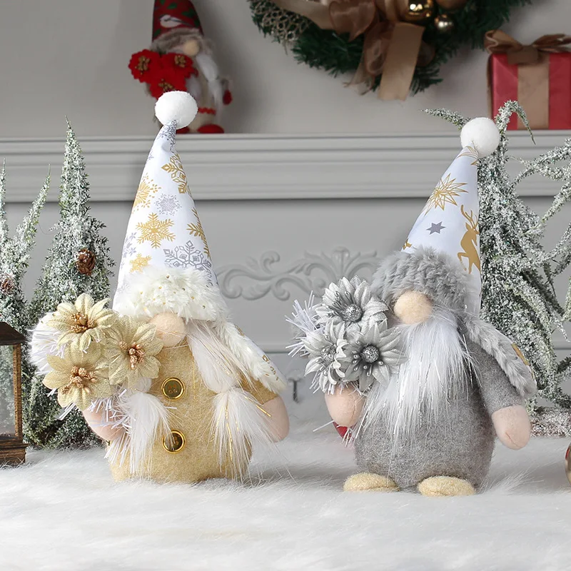 

Hooded Faceless Gold and Silver Doll Creative Standing Dwarf Santa Doll Table Decorations