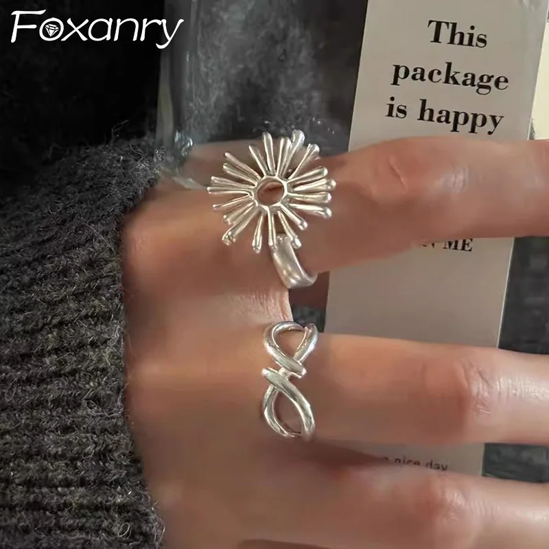 Фото Foxanry Lines Цветочные геометрические кольца для женщин и девочек Преувеличенные модные простые классические креативные элегантные обручальные украшения подарки №1