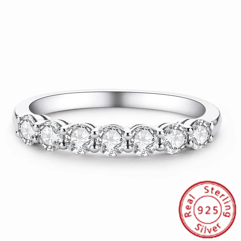 

S925 Sterling Silver Ring Classic Seven Diamond Row Ring Can Be Stacked with INS Index Finger Ring Large Women's Thick Hands