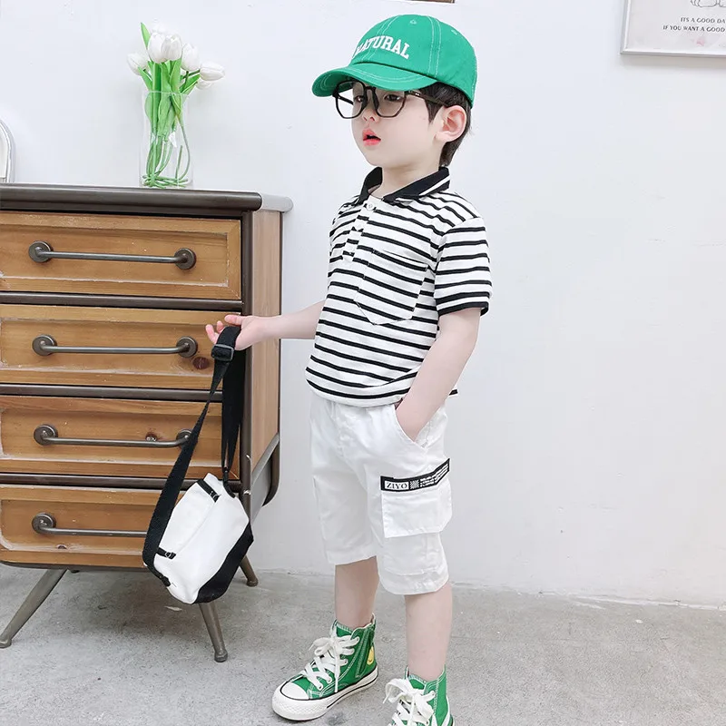 2022 Baby Boys Summer Casual Clothing Outfit Kid Short Sleeve Cotton Polo Shirt Shorts Set Toddler Boys Clothes Suit 2-9 Years