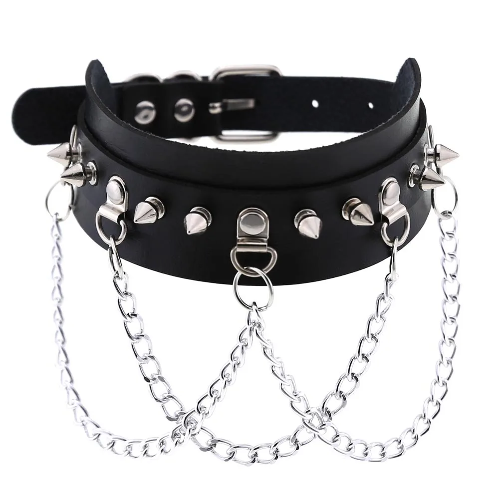

Leather Choker collar for women goth punk stainless steel chain harajuku Collar Sexy Vegan chocker bondage festival jewelryVIMIO