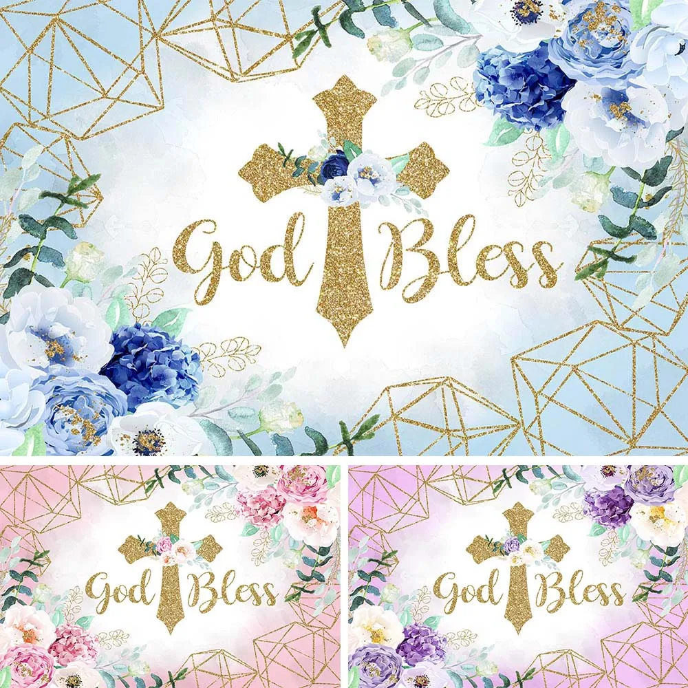 

Mocsicka Golden Cross God Bless Photo Background Baby Baptism Backdrop Boy Girl Newborn Christening Photography Background Decor