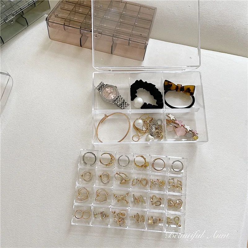 

INS Simple Transparent Flip Jewelry Box Student Dormitory Earrings Ear Studs Organizing Box