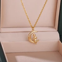 moon pendant necklace for women stainless steel gold color necklaces 2022 trend choker boho aesthetic jewelry collier femme