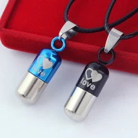 stainless steel pendant small medicine bottle can put paper necklace titanium steel mens jewelry leather rope