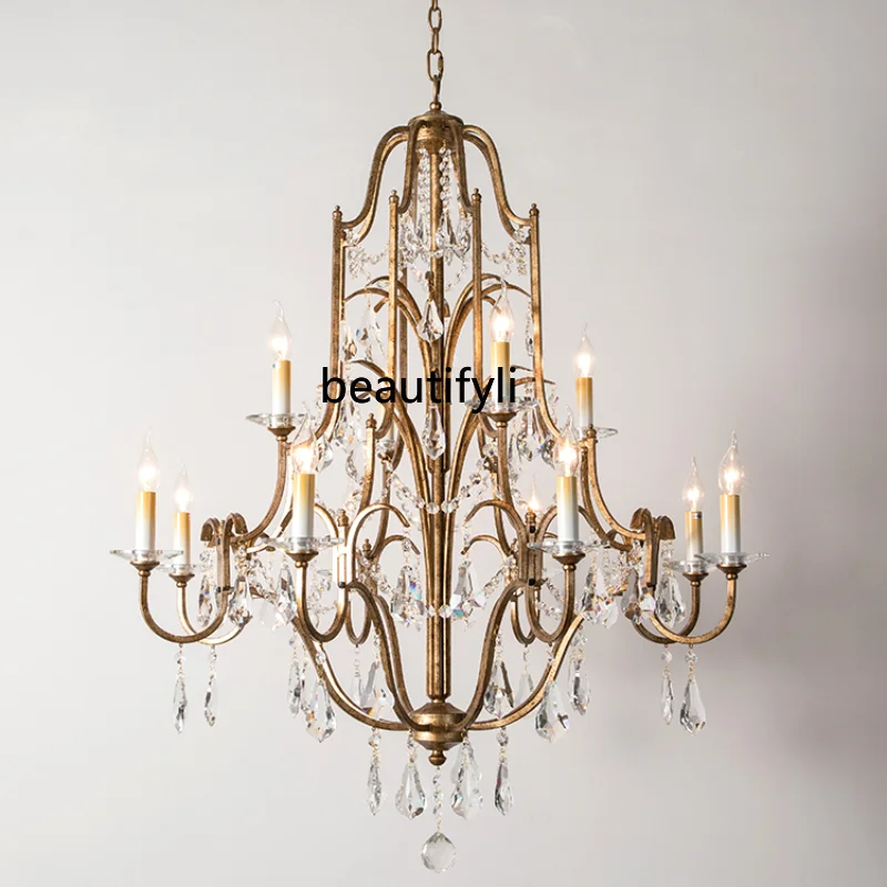 

Американская дуплексная Строительная люстра yj, хрустальная лампа в гостиной, французская свеча, длинная лестница для ресторана