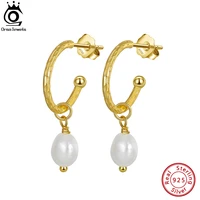 orsa jewels 14k gold over genuine sterling silver hammered dangle earrings with real natural irregular freshwater pearls gpe16