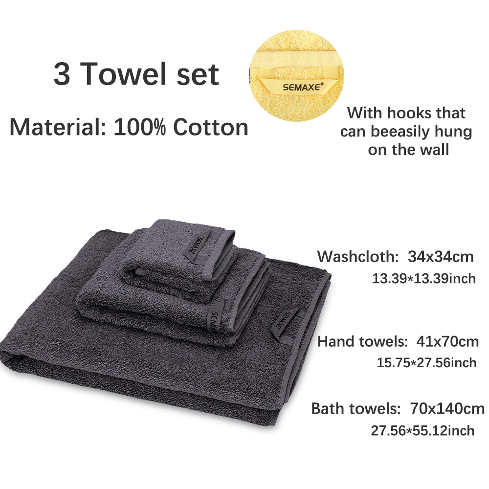 semaxe 100 cotton towel set high grade bathtowel facetowel handtowel soft bath face towel bathroom towel sets grey 3 pieces free global shipping