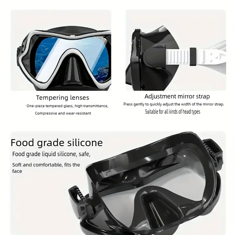 Профессиональная Маска Для Дайвинга С Ультрапрозрачными Линзами. Широкое Поле