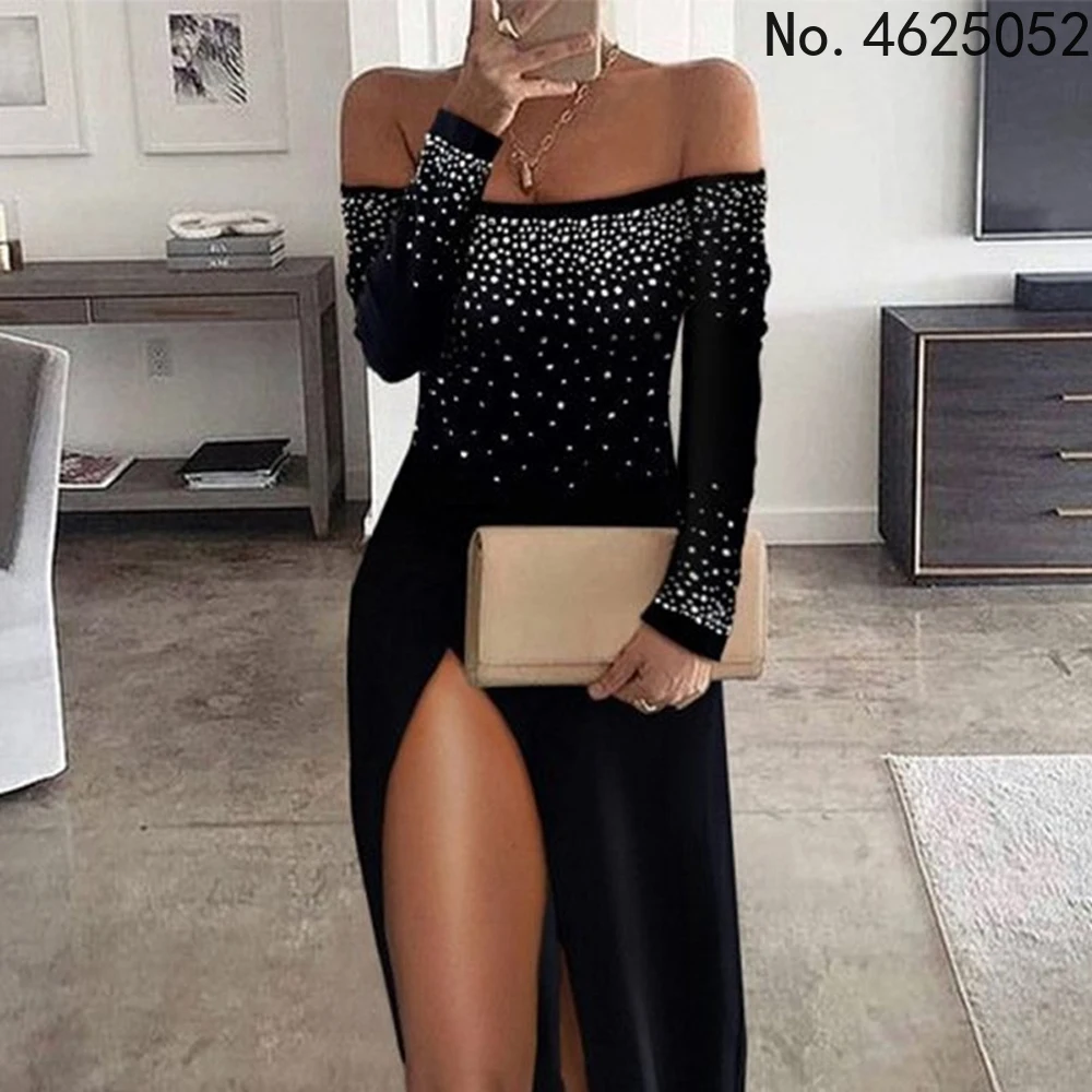 

Африканские платья макси для женщин 2022 черное Африканское длинное платье с блестками круглый вырез с длинными рукавами Повседневное плать...