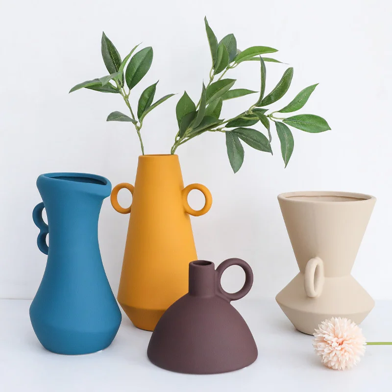 

Скандинавская Простая цветная керамическая ваза Morandi для гостиной, обеденного стола, креативная Цветочная композиция, украшения, сухие цве...