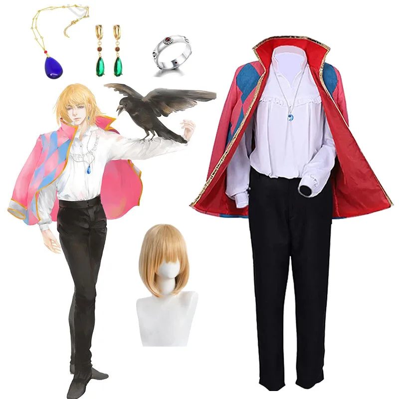 

Japan Anime Movies Howl's Moving Castle Cosplay Costume Unisex Halloween Party Show Coat+Shirt+Pant + Necklace Outfit