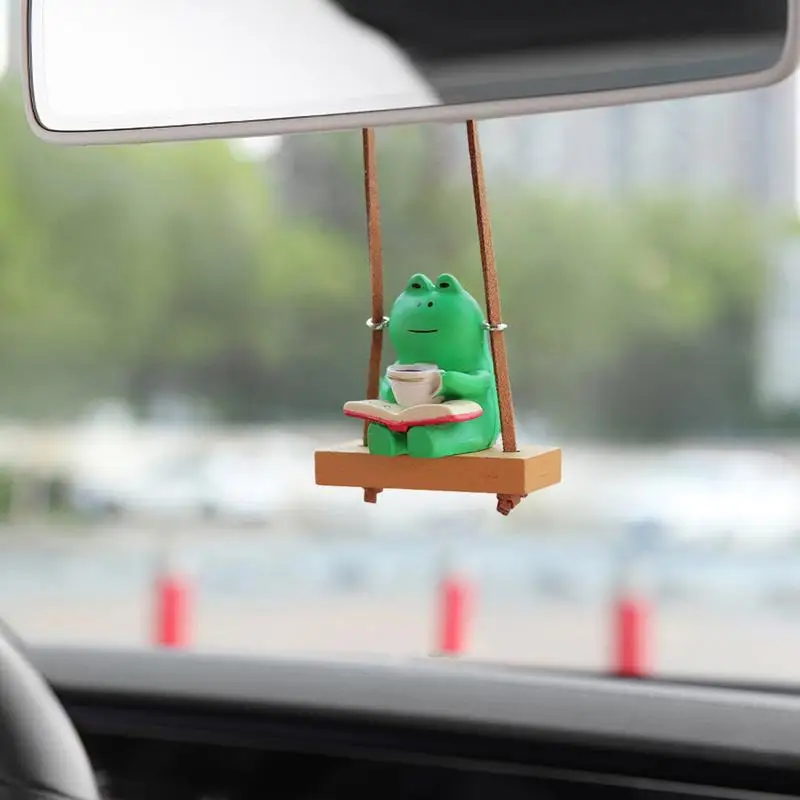 Зеркало заднего вида качели лягушка украшение для автомобиля милое внутреннее