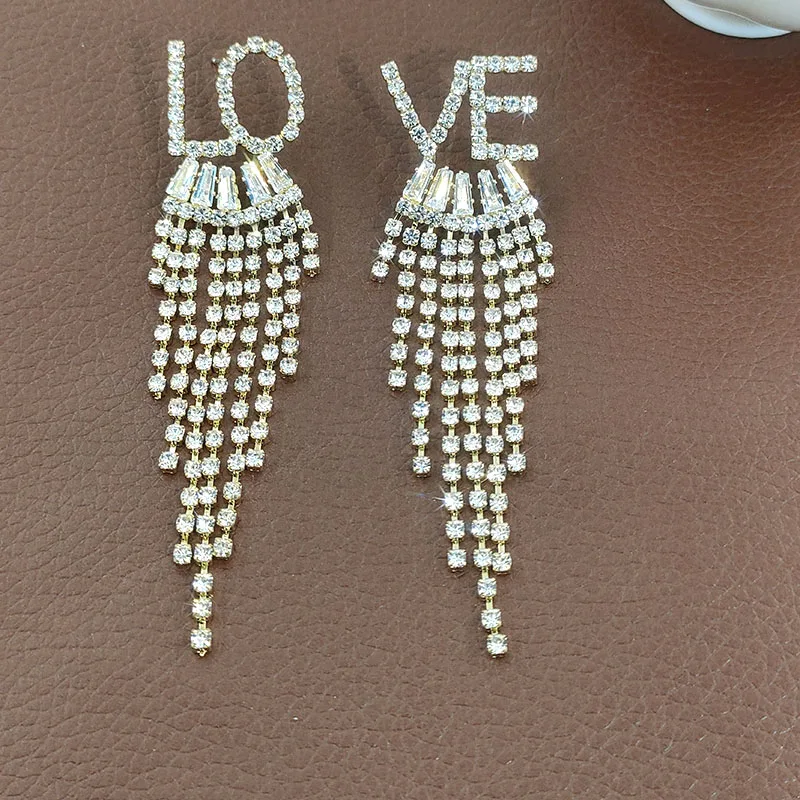 

New Long Tassel Letter Geometric Pendant Women's Large Flower Crystal Pendant Earrings Personality Jewelry A492