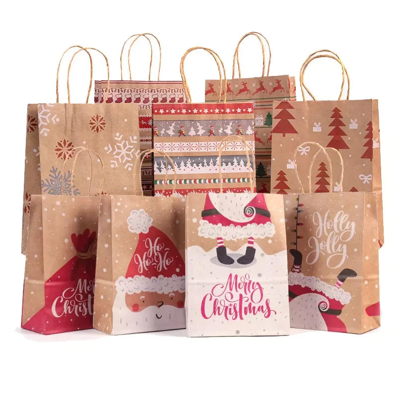 

Santa Claus Kraft Paper Bag Merry Christmas Decor Gift Bags Candy Cookies Packing Bags Boxes New Year Xmas Party Favors Natal