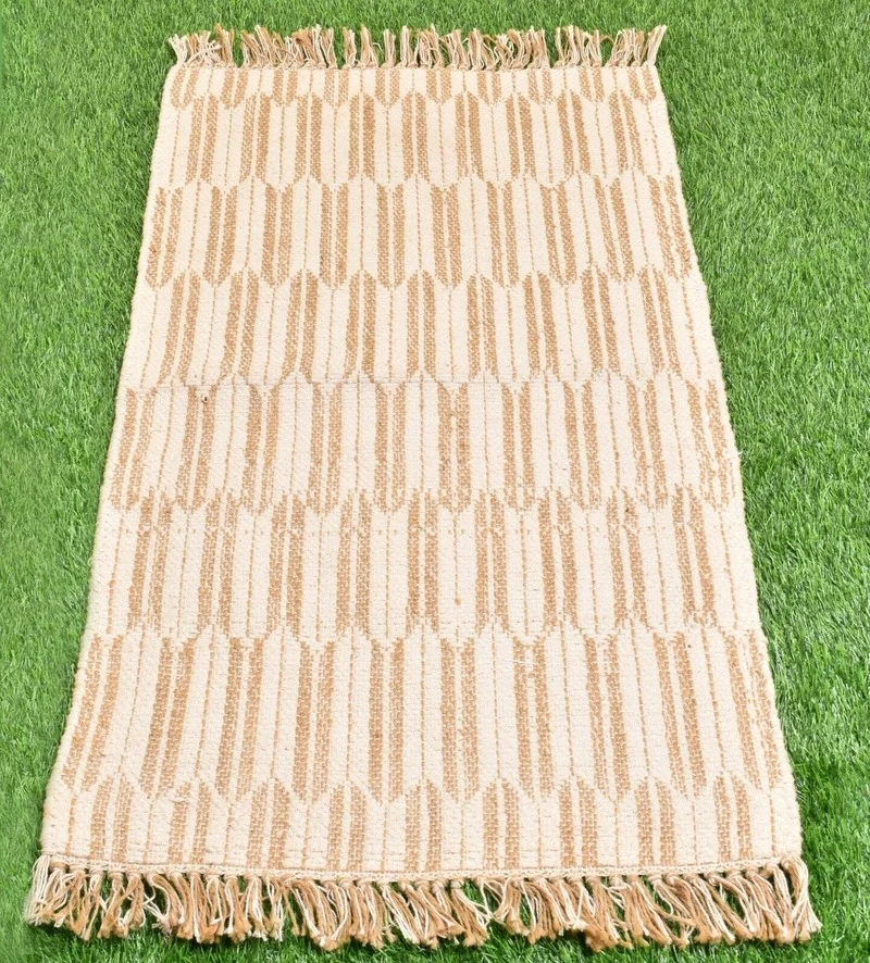 2.3x3.5 Feet Pad Wool and Jute Modern Rug Traditional Runner White and Beige Rug Carpets for Living Room