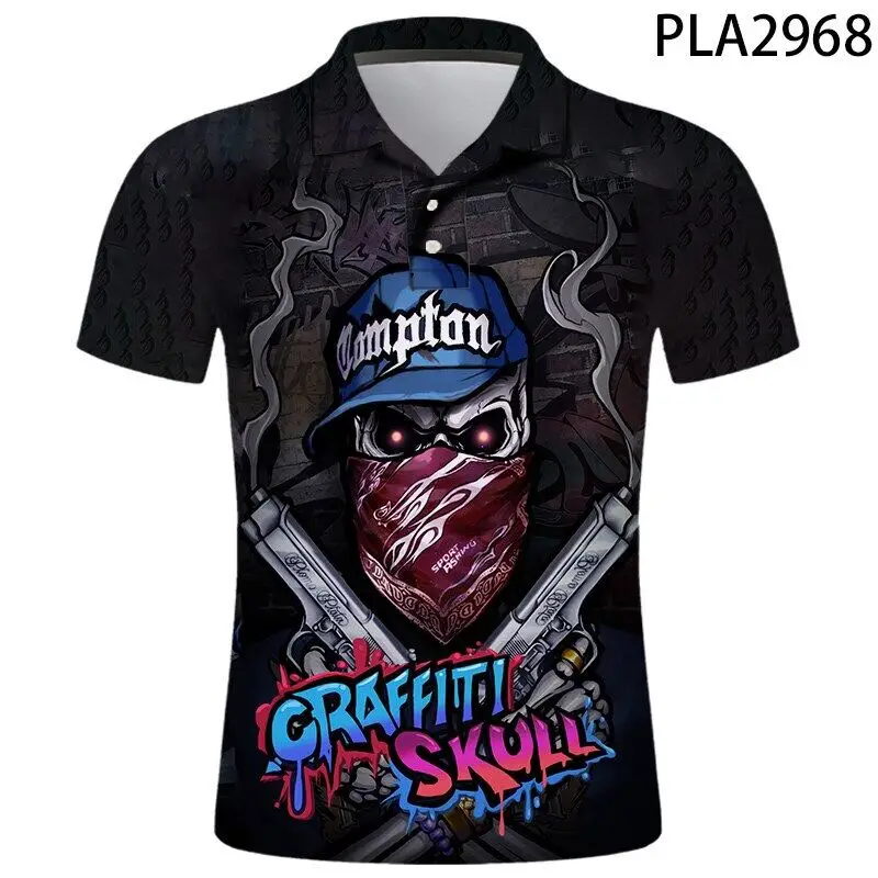 

New Polo Homme Summer Short Sleeve Men Shirts Streetwear 3D Printed Graffiti Fashion Hombre Camisas De Polo Shirt Cool Tops Tee