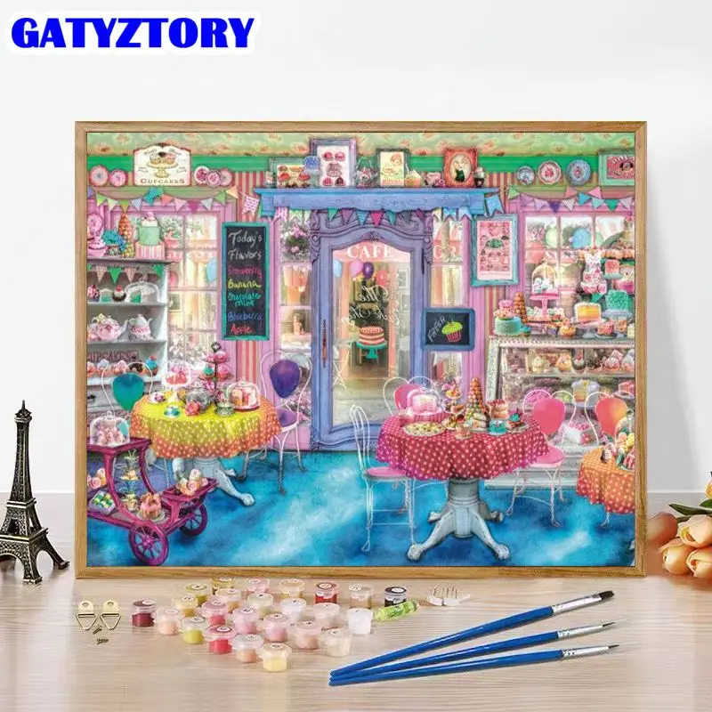 

GATYZTORY Painting By Number Cake Shop Scenery Handpainted Paintings Art Gift Diy Pictures By Numbers Kits Drawing On Canvas Hom