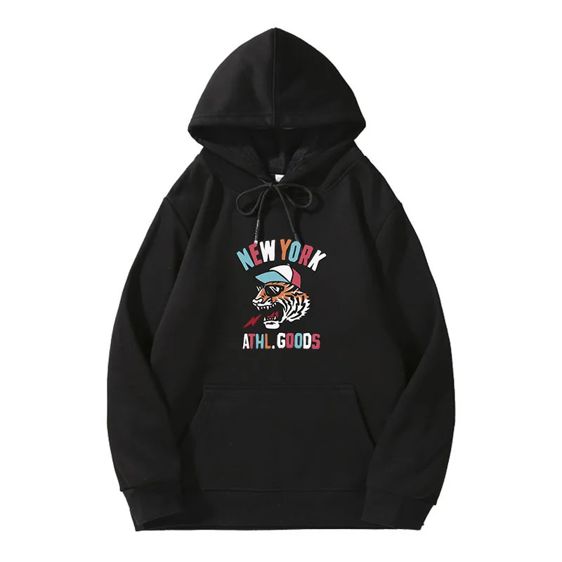 

Autumn and winter fashion hoodie cartoon tiger head color English letter printing material tiger wearing sunglasses tiger wearin