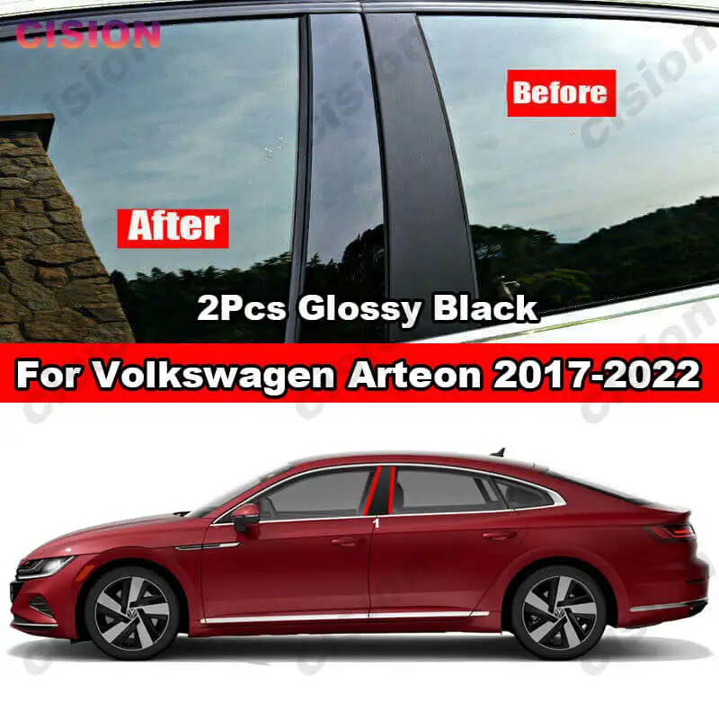 

For Volkswagen VW Arteon 2017-2022 Side Car Door Window Pillars Posts Cover Trim Mirror Effect Glossy Black PC Material Sticker