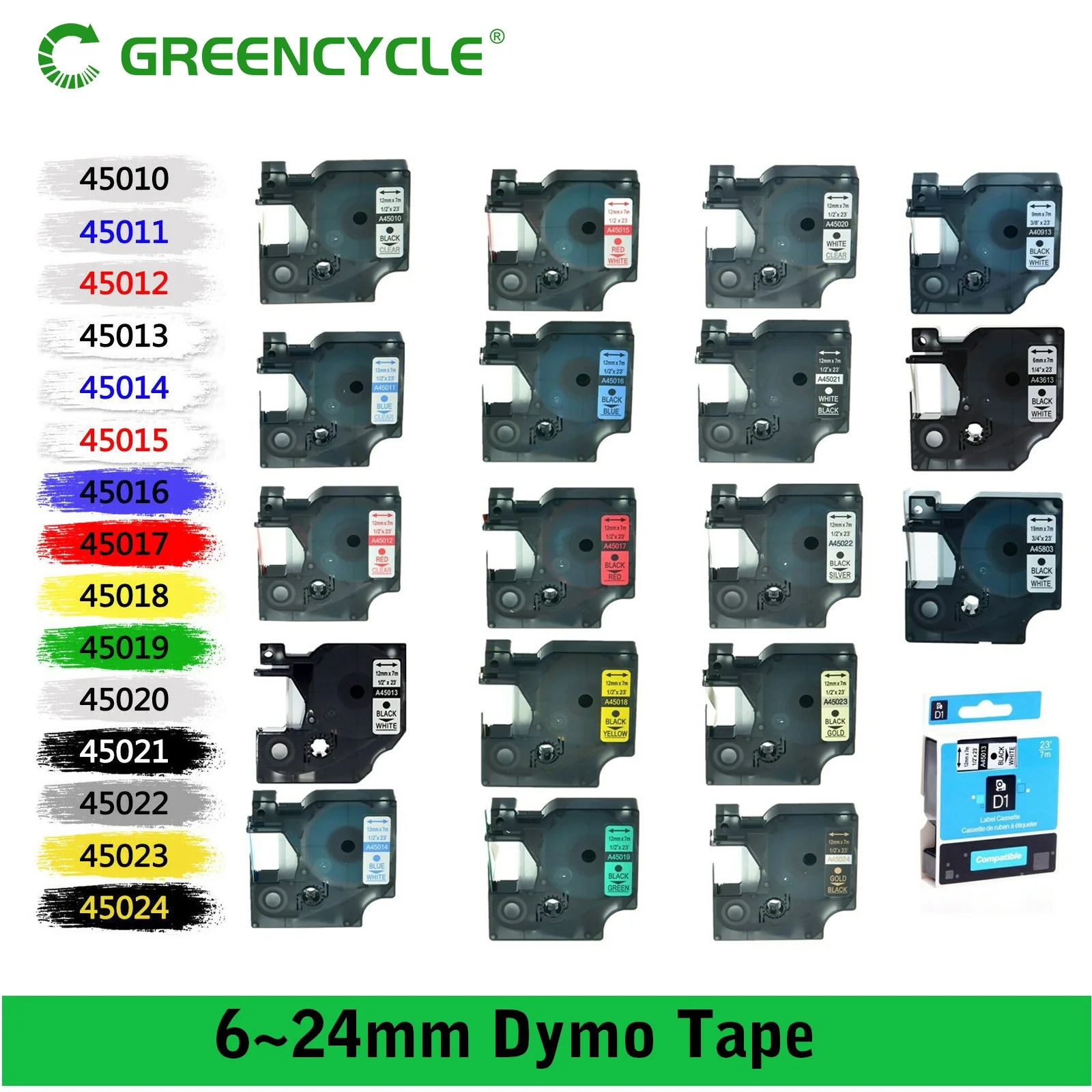 Greencycle 6/9/12 мм лента для маркировки совместимый с Dymo D1 45010 45013 100 Label Manager 150 200 250