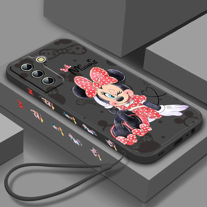 

Pink Minnie Cute For Samsung Galaxy S23 S22 S21 S20 S10 S9 Ultra Plus Pro FE Liquid Left Rope Silicone Phone Case Coque Capa