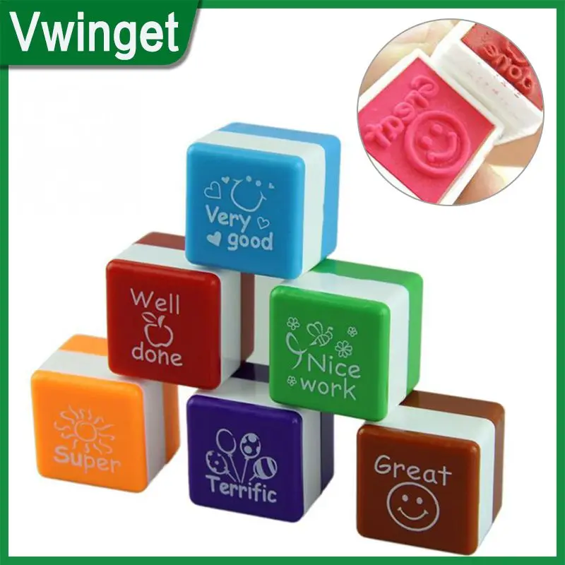 

6pcs cute Kid Stamp English Teacher Comment Stamper Praise Reward Seal Water Self-Inking DIY School Scrapbooking Toys