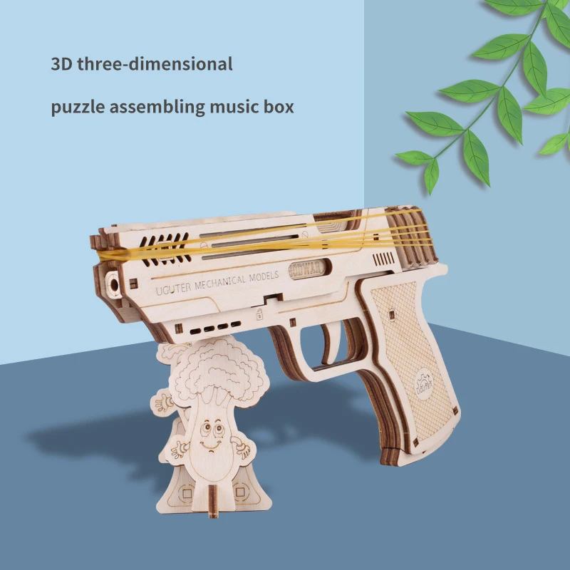 Пистолет с резиновой лентой 3D головоломка DIY ручной пистолет деревянный набор