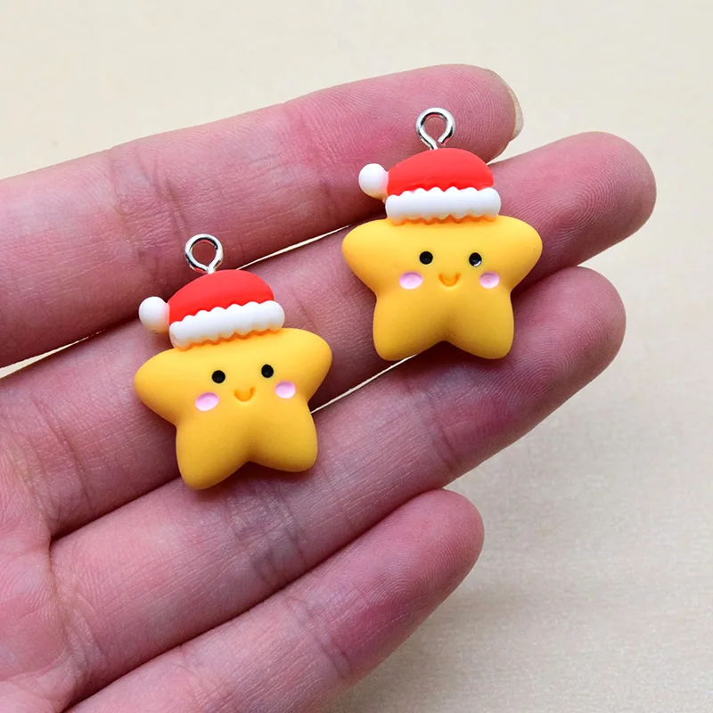 

10pcs Kawaii Good Night Star Resin Charms Lovely Santa Hat Christmas Pendant For Earring Keychain Cute Gift Decor Jewelry Diy