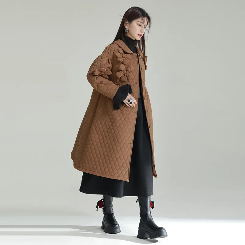 

2022 нишевой дизайн трехмерные цветы кукольный воротник хлопковая куртка свободная Дамская хлопковая куртка с надписью и стразами