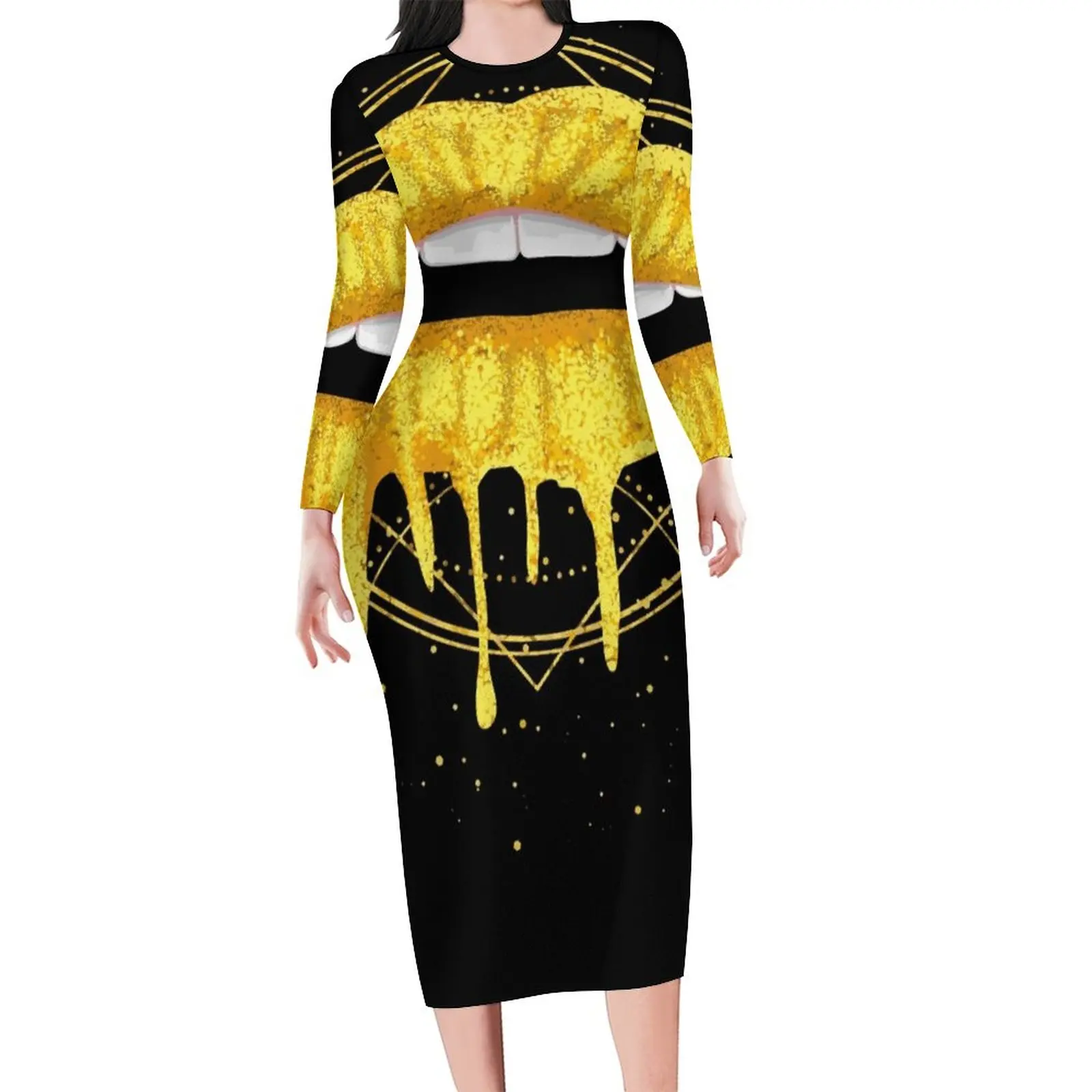 

Платье с длинным рукавом и принтом губ