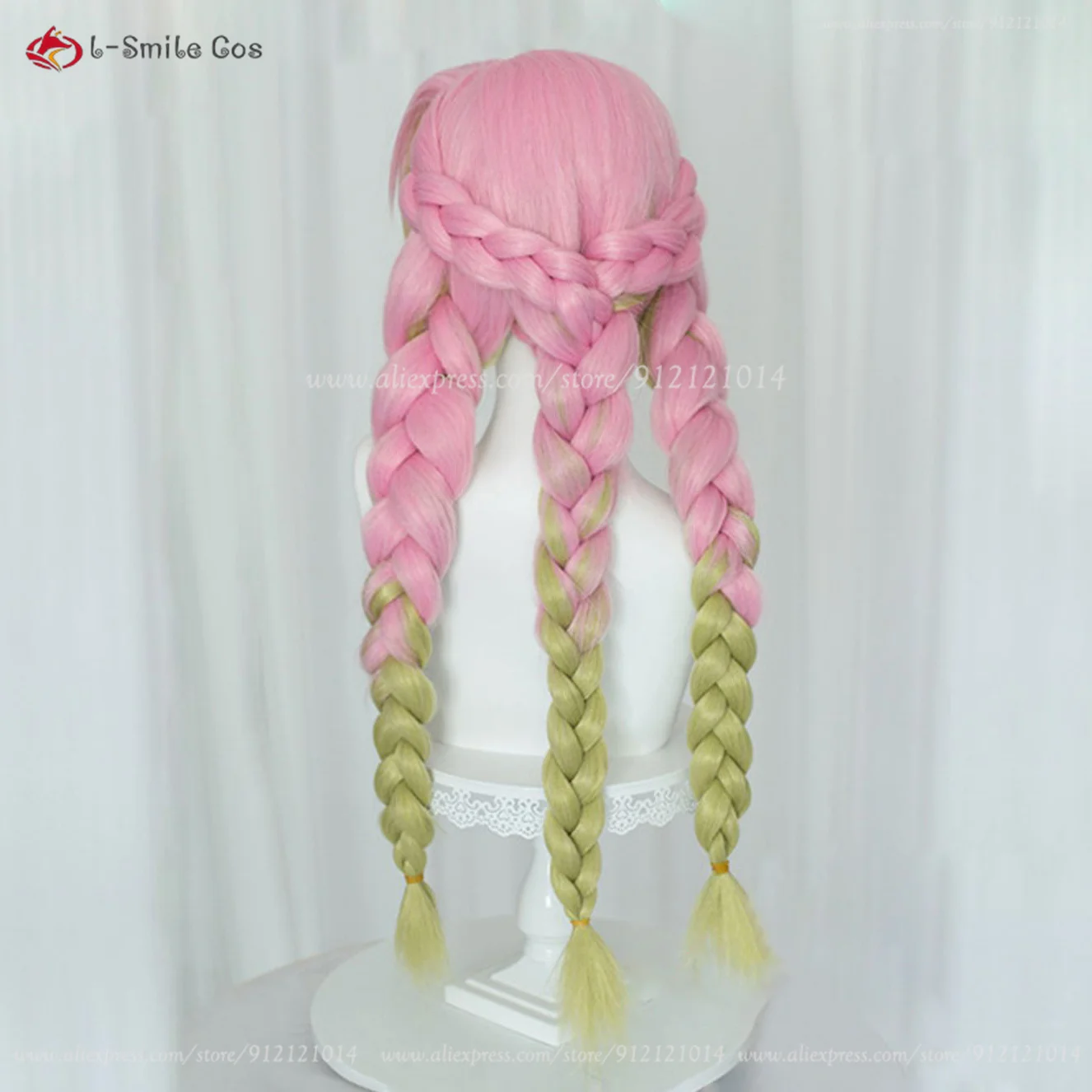 Парик для косплея Kanroji Mitsuri из аниме Длинные розовые и зеленые искусственные