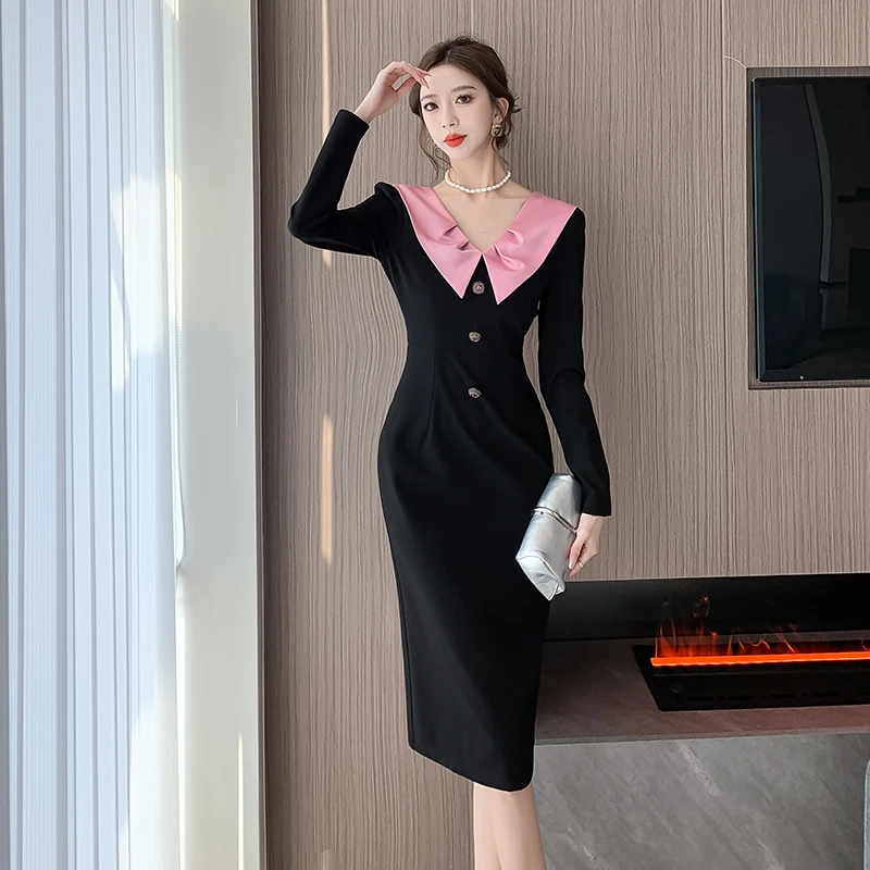 Женское платье новинка 2024 офисные женские винтажные Лоскутные однотонные платья