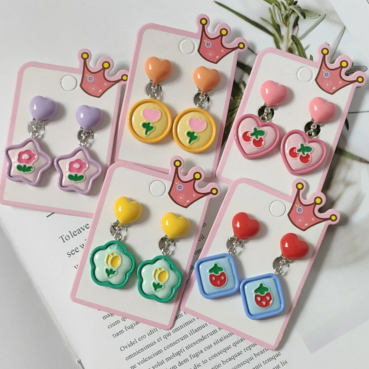 

Love Heart Colorful Cute Pink Flower Heart Girls Kids Clip on No Pierced Earring Jewelry Christmas Gift