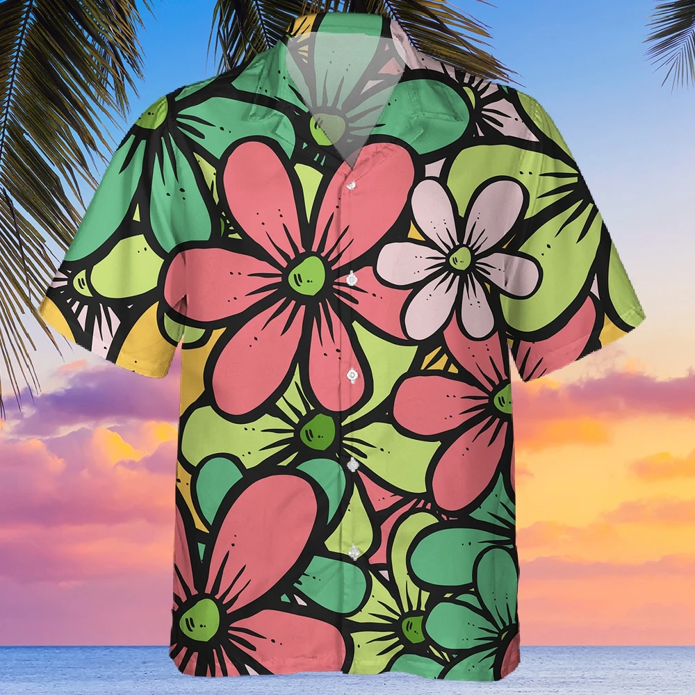 

Гавайская рубашка мужская с коротким рукавом, Повседневная пляжная сорочка с 3D цветочным принтом, праздничная сорочка с 3D-принтом, лето
